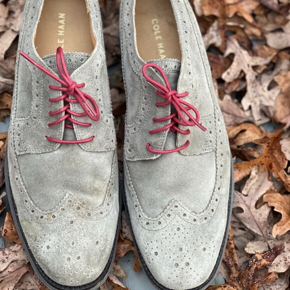 Cole Haan Gray Suede Oxfords with Red Laces - Picture 2 of 6